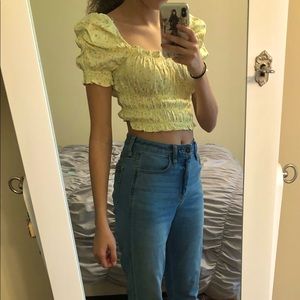 Yellow puff sleeve Zara top